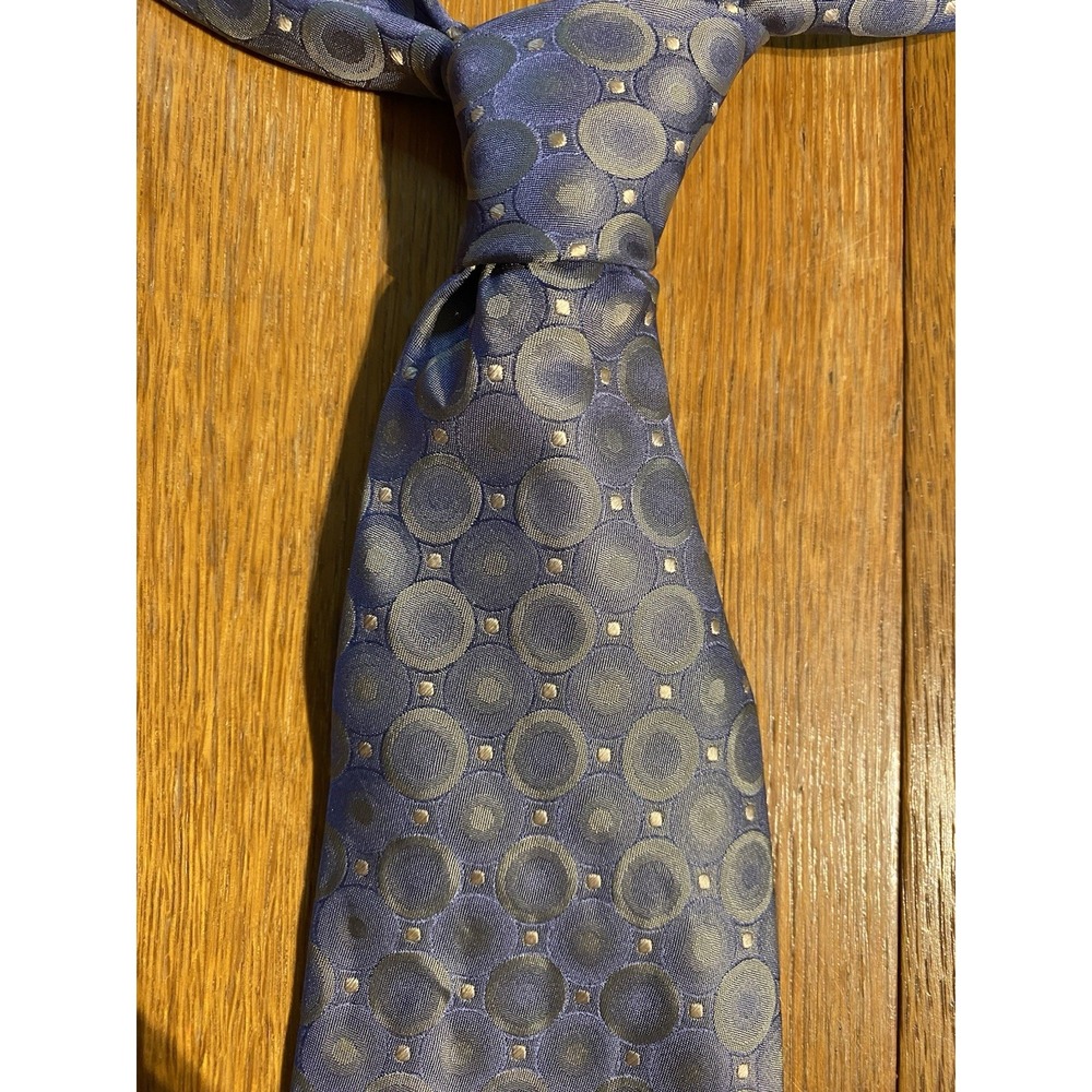 PERRY ELLIS PORTFOLIO Men's‎ Silk Necktie Designer Blue Circles Handmade EUC